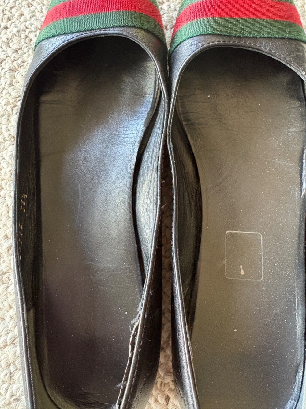 Gucci Ballet Flats 36.5 Black Leather Web Stripe w Box & Dust Bag Round Toe - Picture 6 of 10